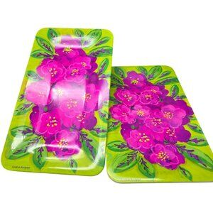 Isabelle De Borchgrave Set Of 2 Bright Floral Melamine Serving Trays DH1321